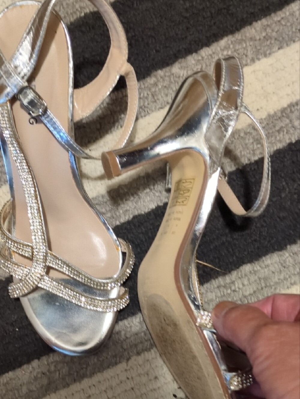 Call It Spring Metallic Silver Rhinestone Strappy Heels - Picture 2 of 4